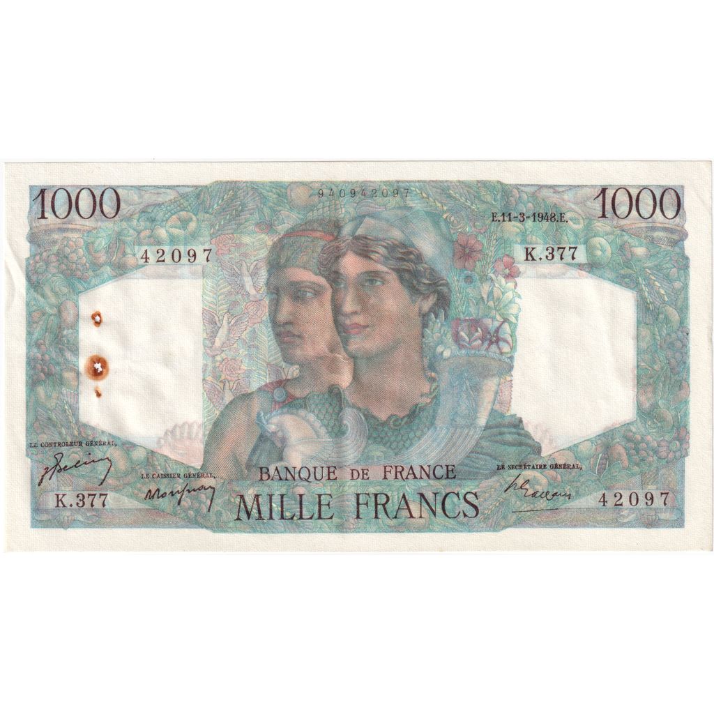 France, 1000 Francs, Minerve et Hercule, 1948-03-11, K.37742097, AU(55-58)