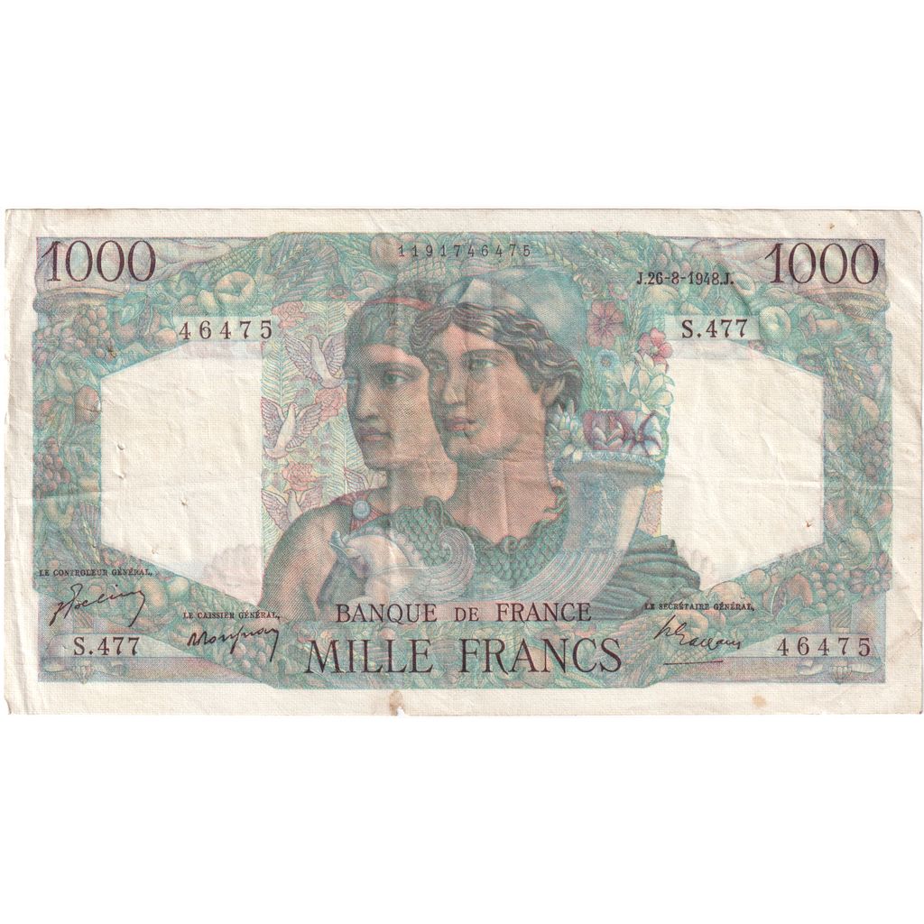 France, 1000 Francs, Minerve et Hercule, 1948-08-26, S.47746475, VF(30-35)
