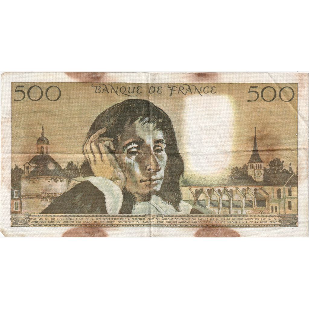 Francia, 500 Francs, Pascal, 1968-01-04, X.361378, MB+