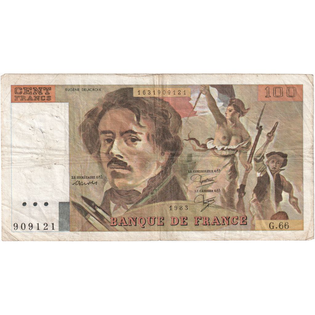 Francia, 100 Francs, Delacroix, G.66909121, MB+