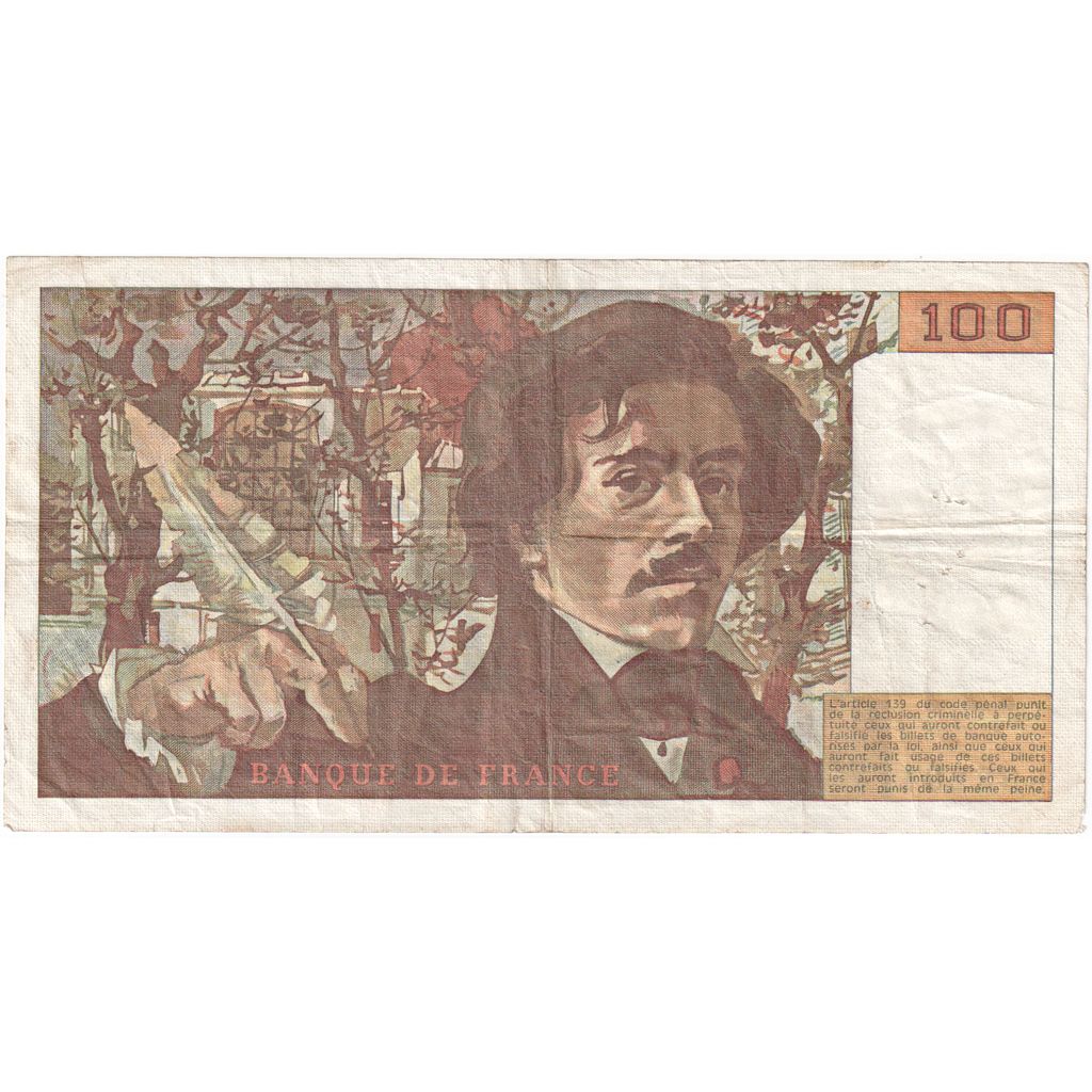 France, 100 Francs, Delacroix, F.50803281, VF(30-35)