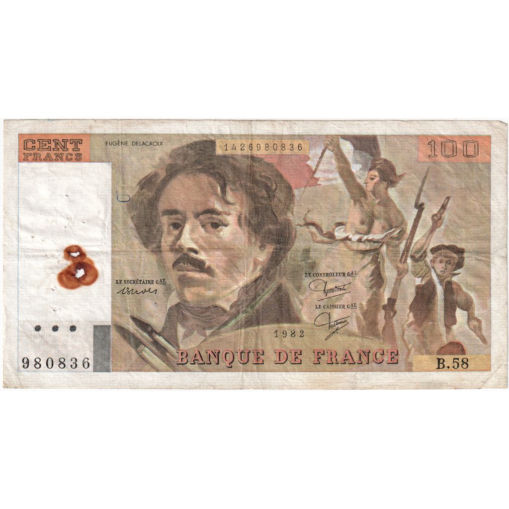 France, 100 Francs, Delacroix, B.58980836, VF(30-35)