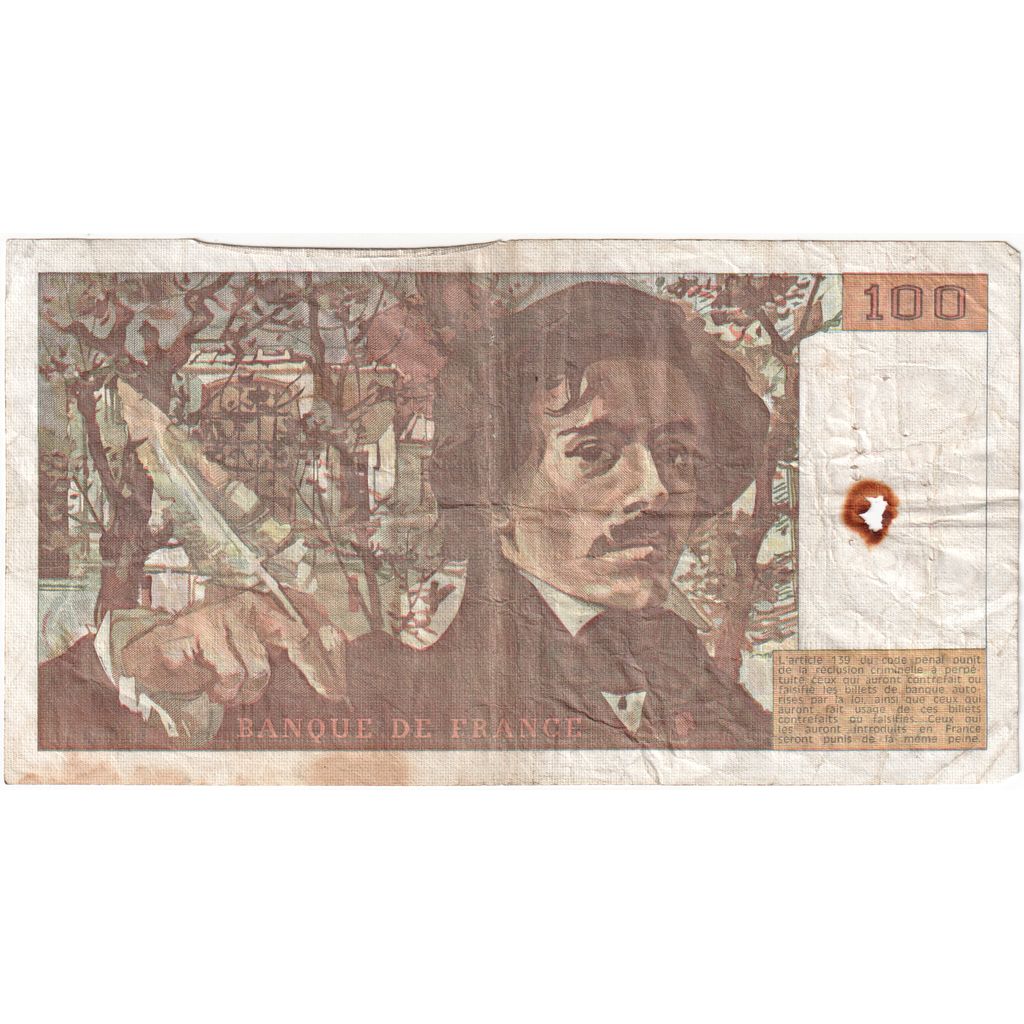 France, 100 Francs, Delacroix, L.60915558, VF(20-25)