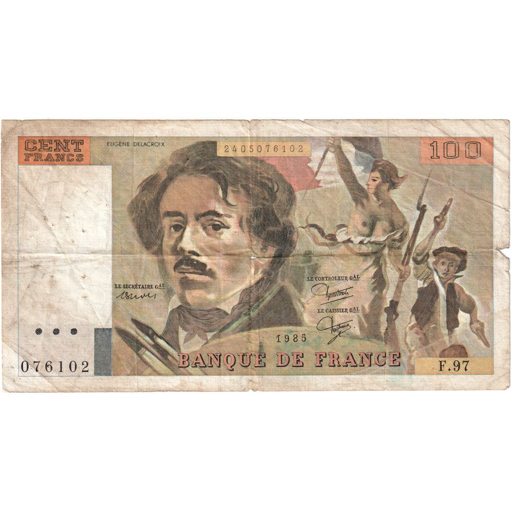 France, 100 Francs, Delacroix, F.97076102, VF(20-25)