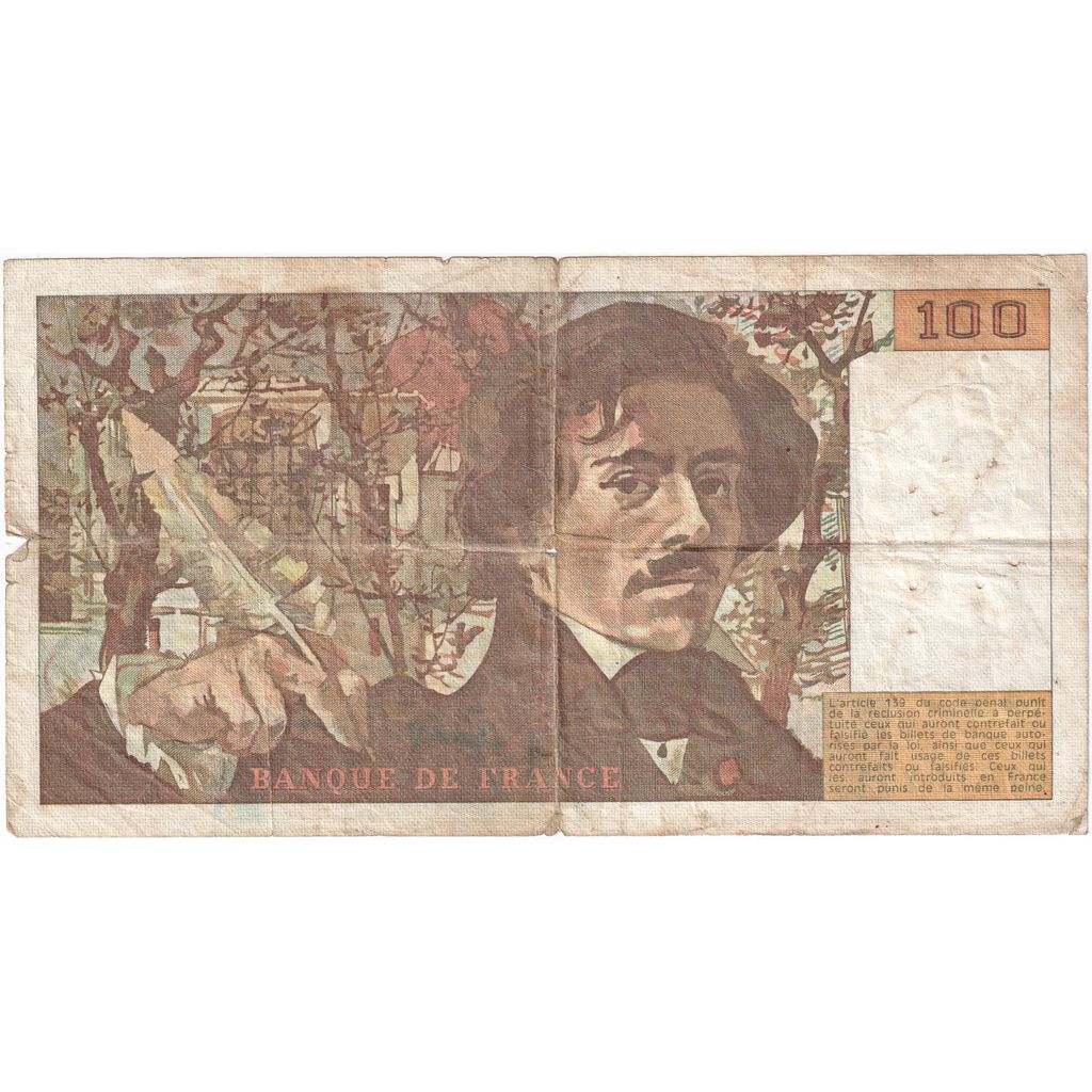 France, 100 Francs, Delacroix, F.97076102, VF(20-25)