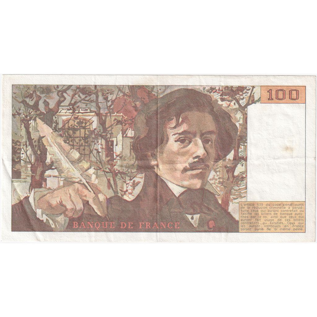 France, 100 Francs, Delacroix, V.88837757, EF(40-45)