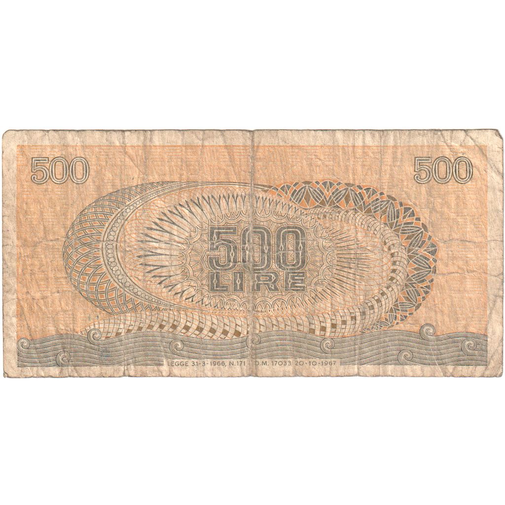 Italy, 500 Lire, 1967-10-20, VF(20-25)