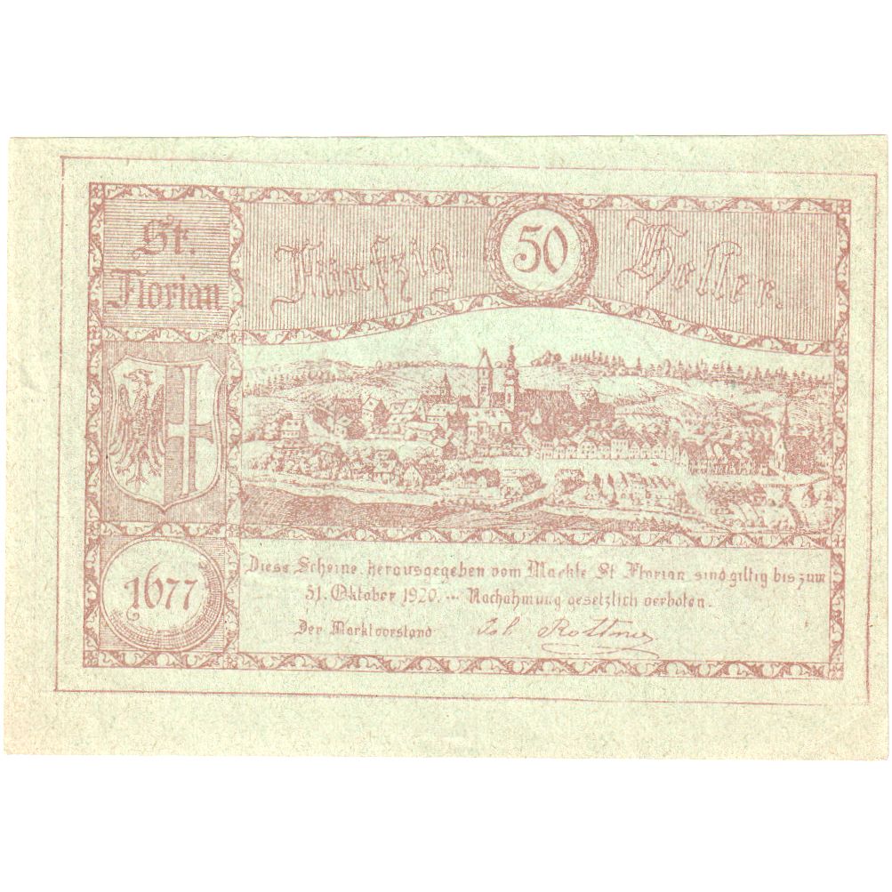 Austria, St Florian, 50 Heller, 1920-10-31, SPL
