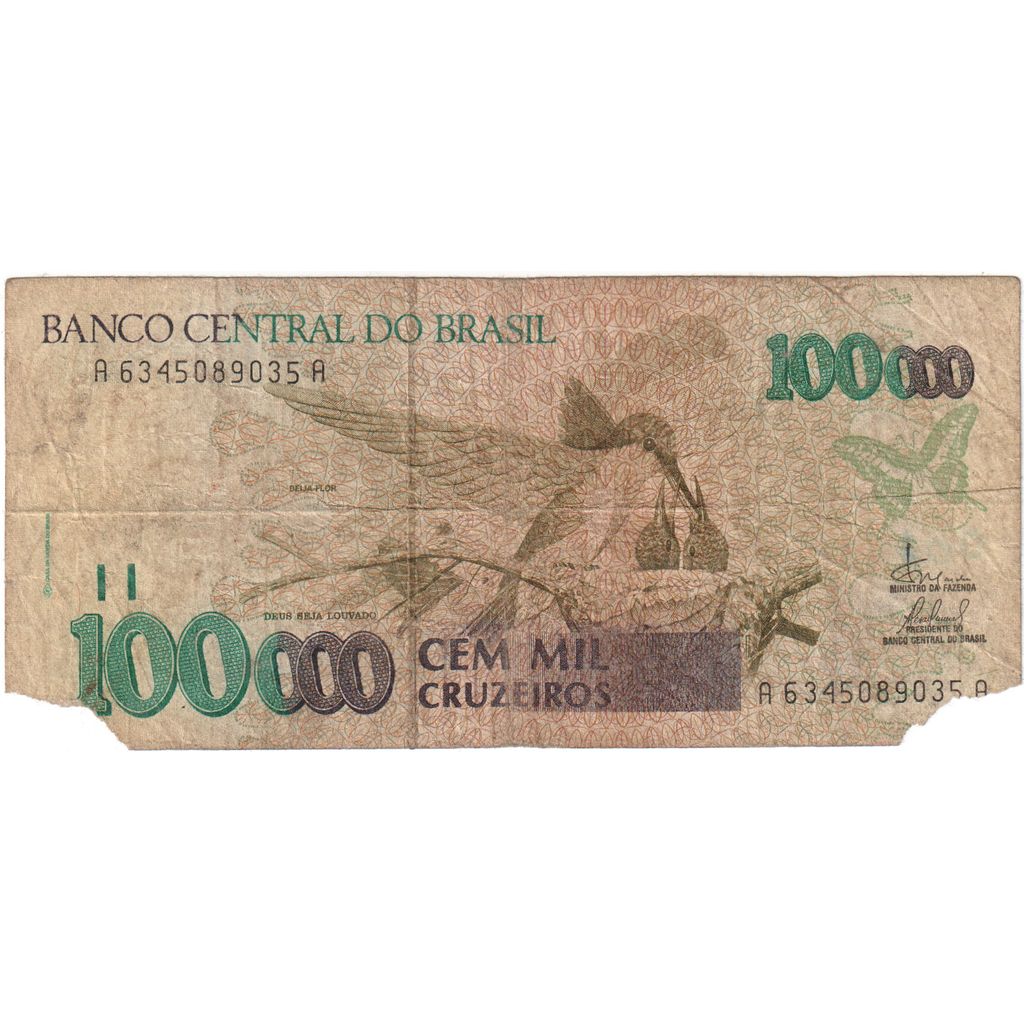 Brasil, 100,000 Cruzeiros, VG(8-10)