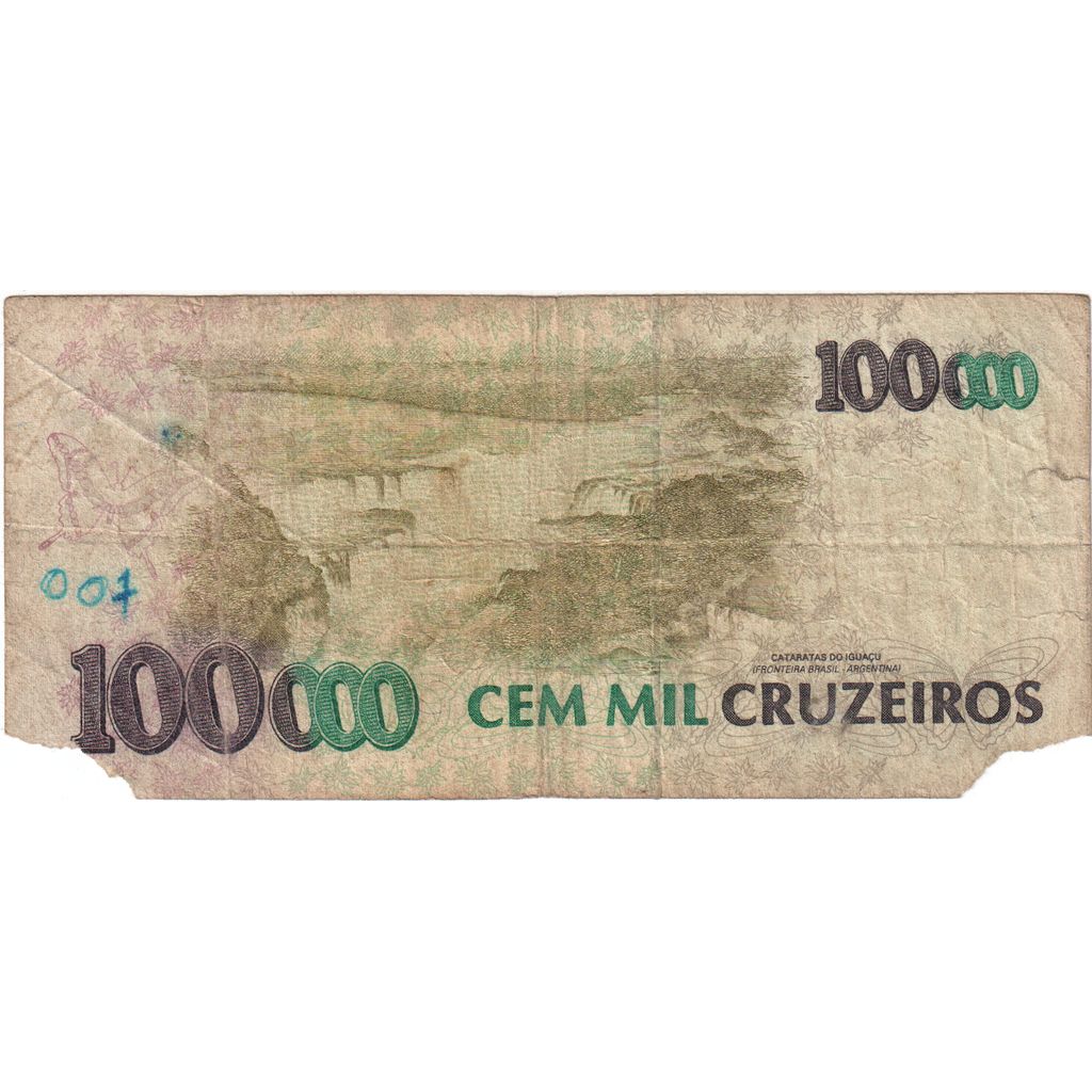 Brasil, 100,000 Cruzeiros, VG(8-10)