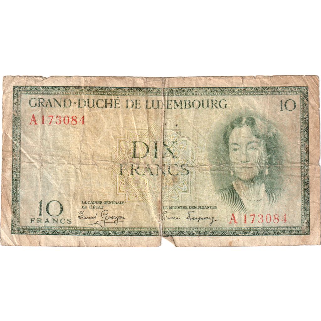 Luxembourg, 10 Francs, VF(20-25)