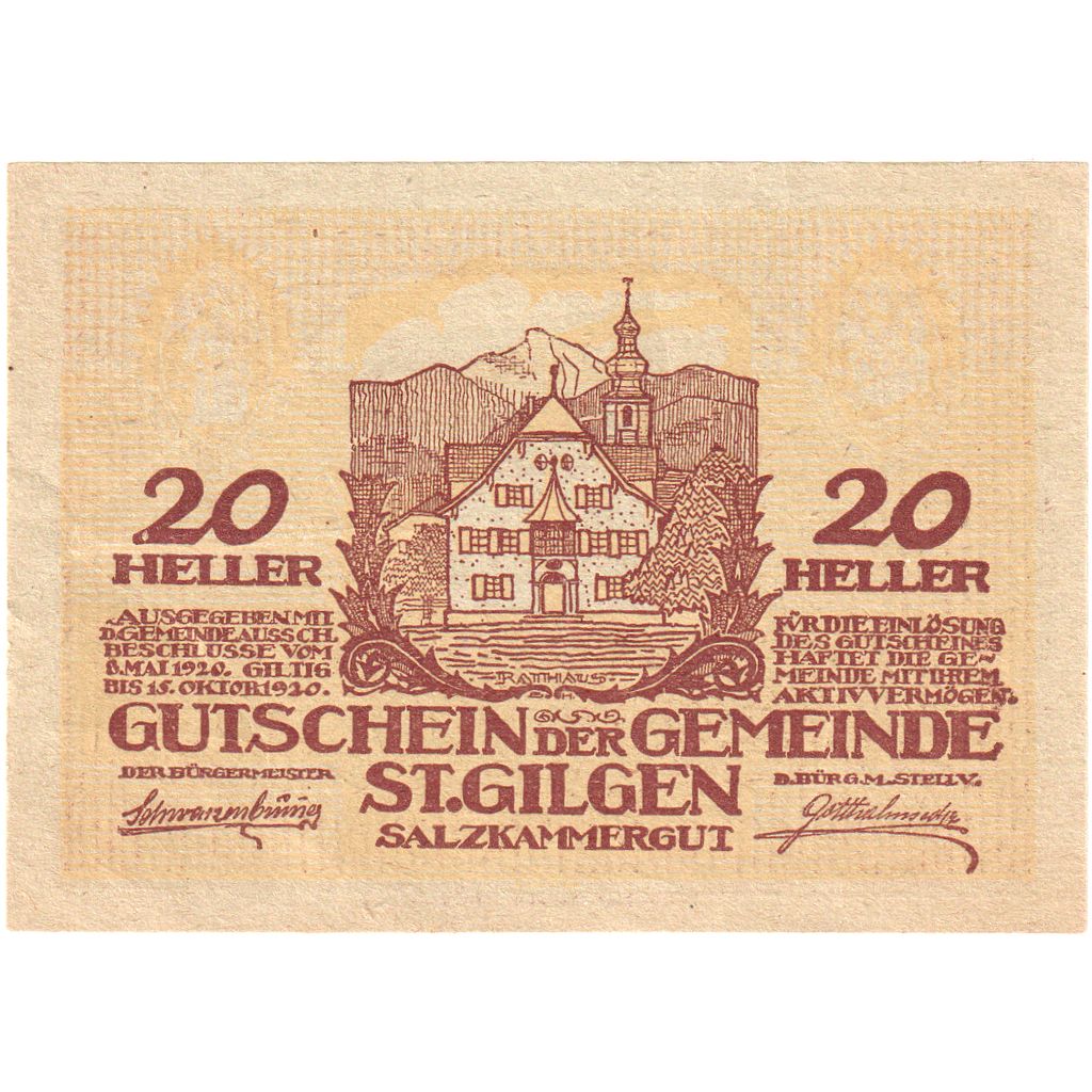 Österreich, St Gilgen, 20 Heller, 1920-05-08, UNZ