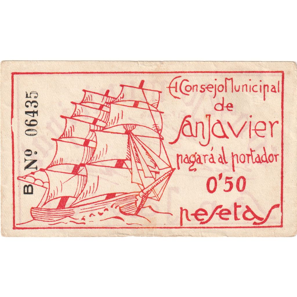 Spain, Peseta, 0,50 PESTA SAN JAVIER, AU(55-58)