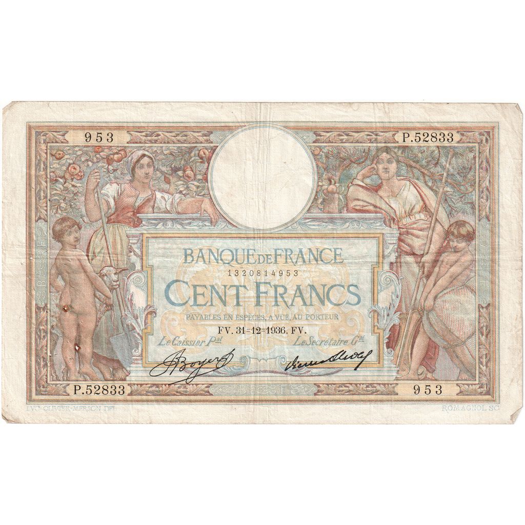France, 100 Francs, Luc Olivier Merson, 1936-12-31, P.52833953, EF(40-45)