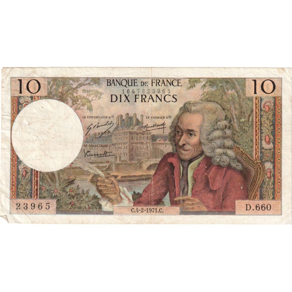 Francja, 10 Francs, Voltaire, 1971-02-04, D.66023965, EF(40-45)