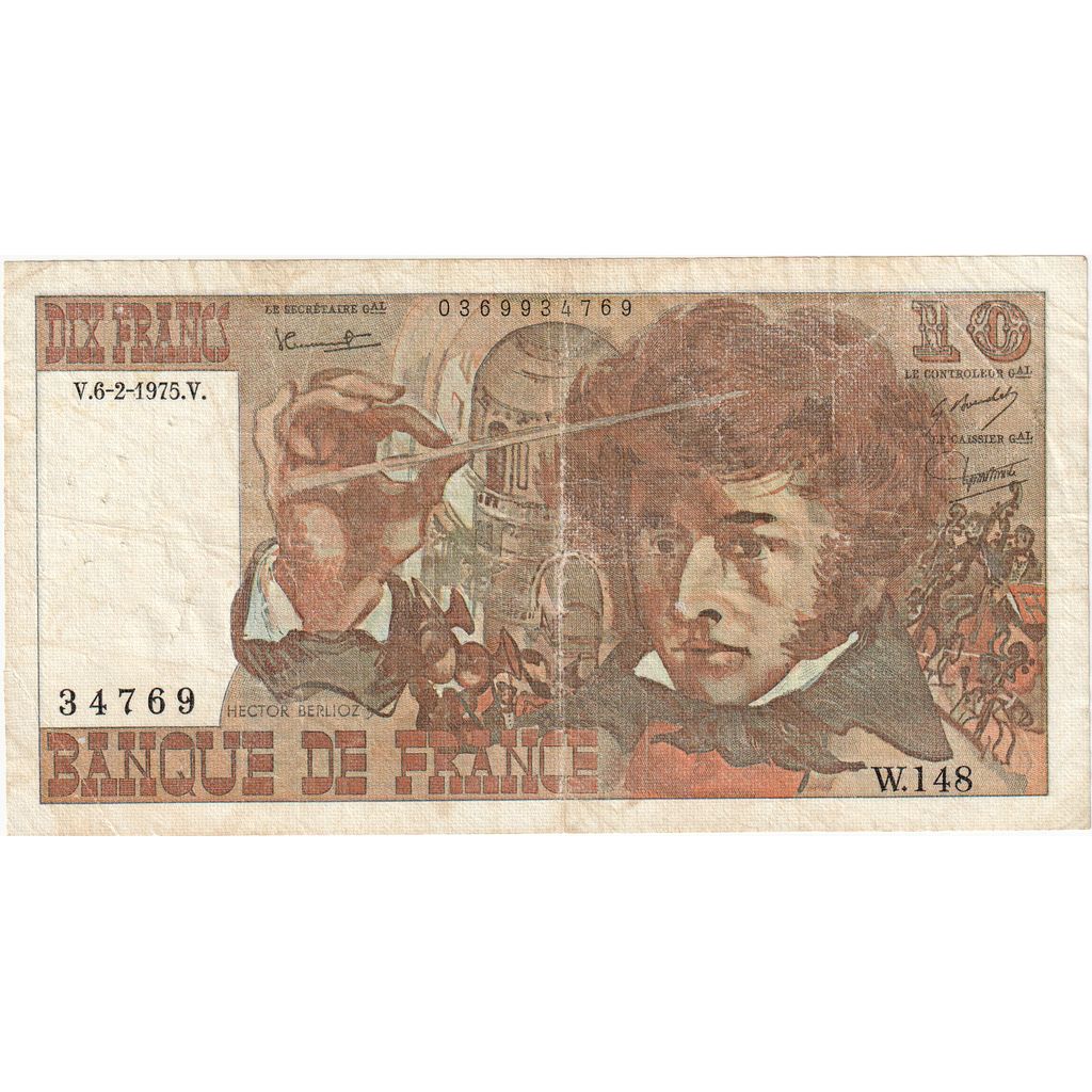 France, 10 Francs, Berlioz, 1975-02-06, W.14834769, VF(20-25)