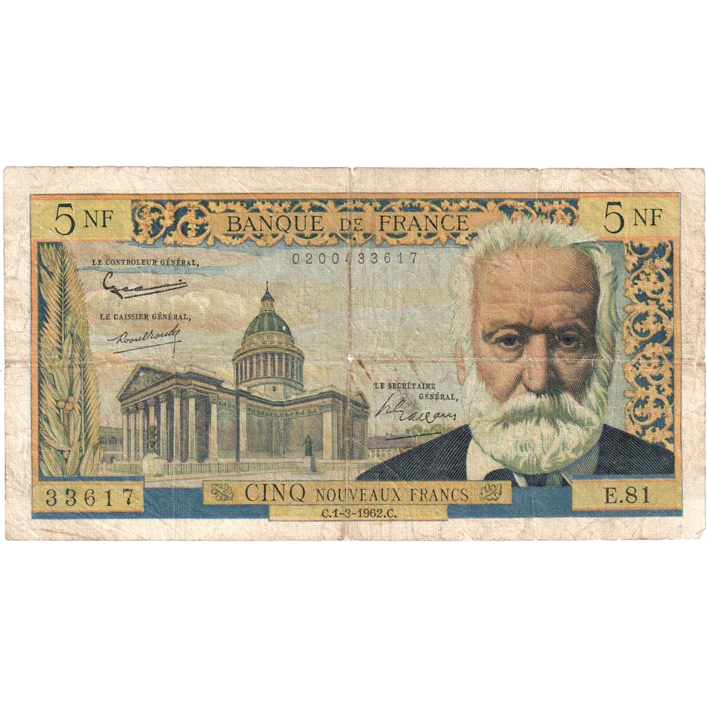 Frankreich, 5 Nouveaux Francs, Victor Hugo, 1962-03-01, E.8133617, S