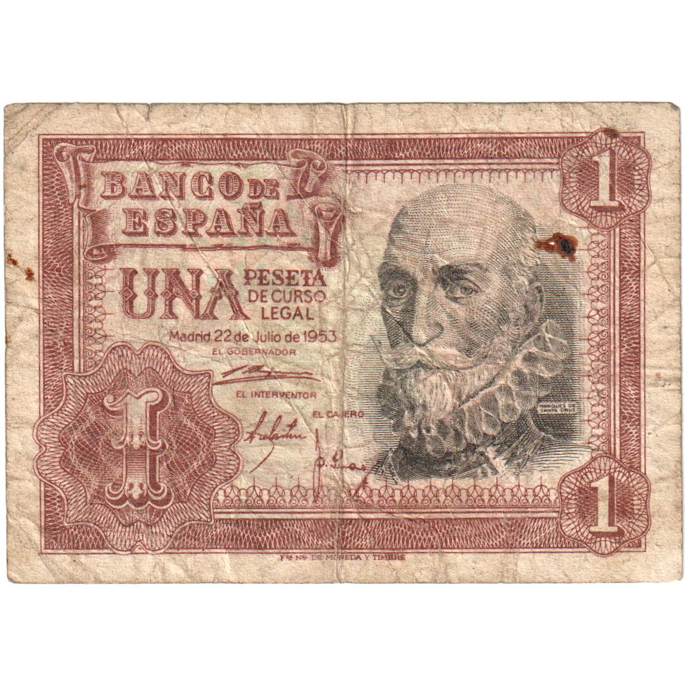 Hiszpania, 1 Peseta, 1953-07-22, VF(20-25)