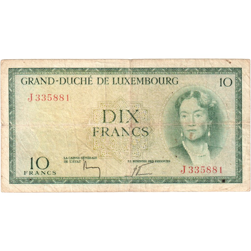 Luxembourg, 10 Francs, VF(30-35)