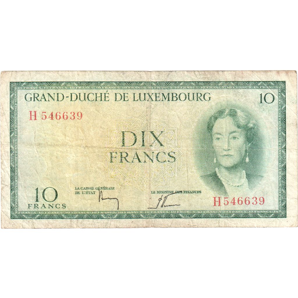 Luxembourg, 10 Francs, VF(30-35)