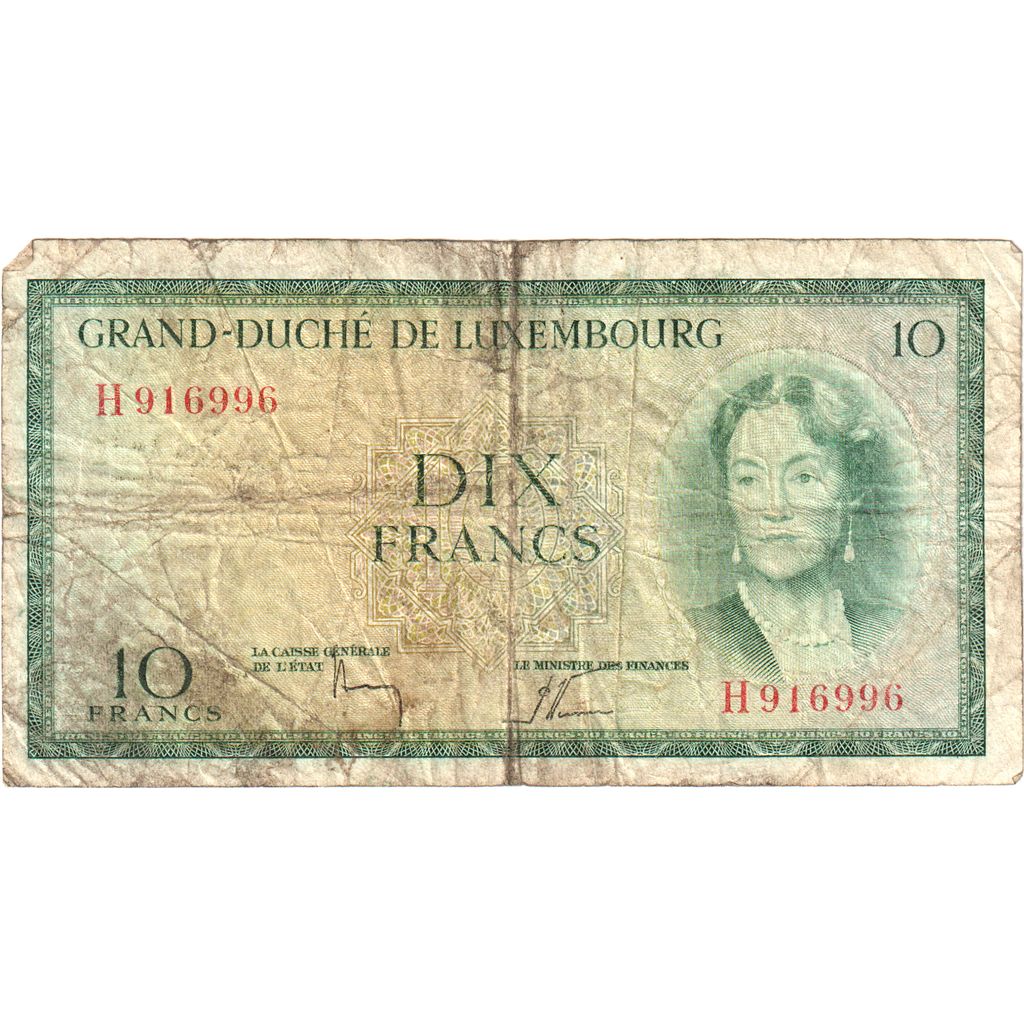 Luxembourg, 10 Francs, VF(20-25)