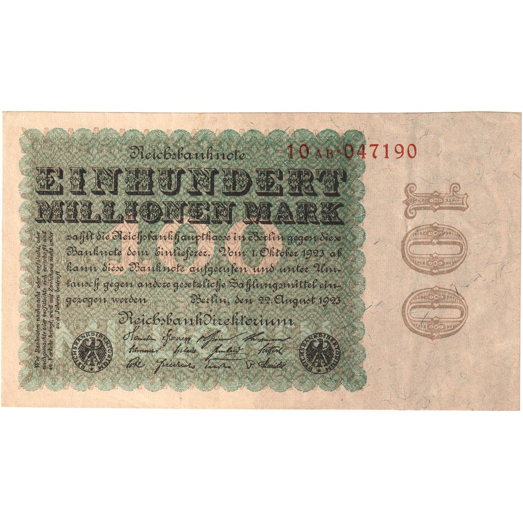 Niemcy, 100 Millionen Mark, 1923-08-22, AU(55-58)