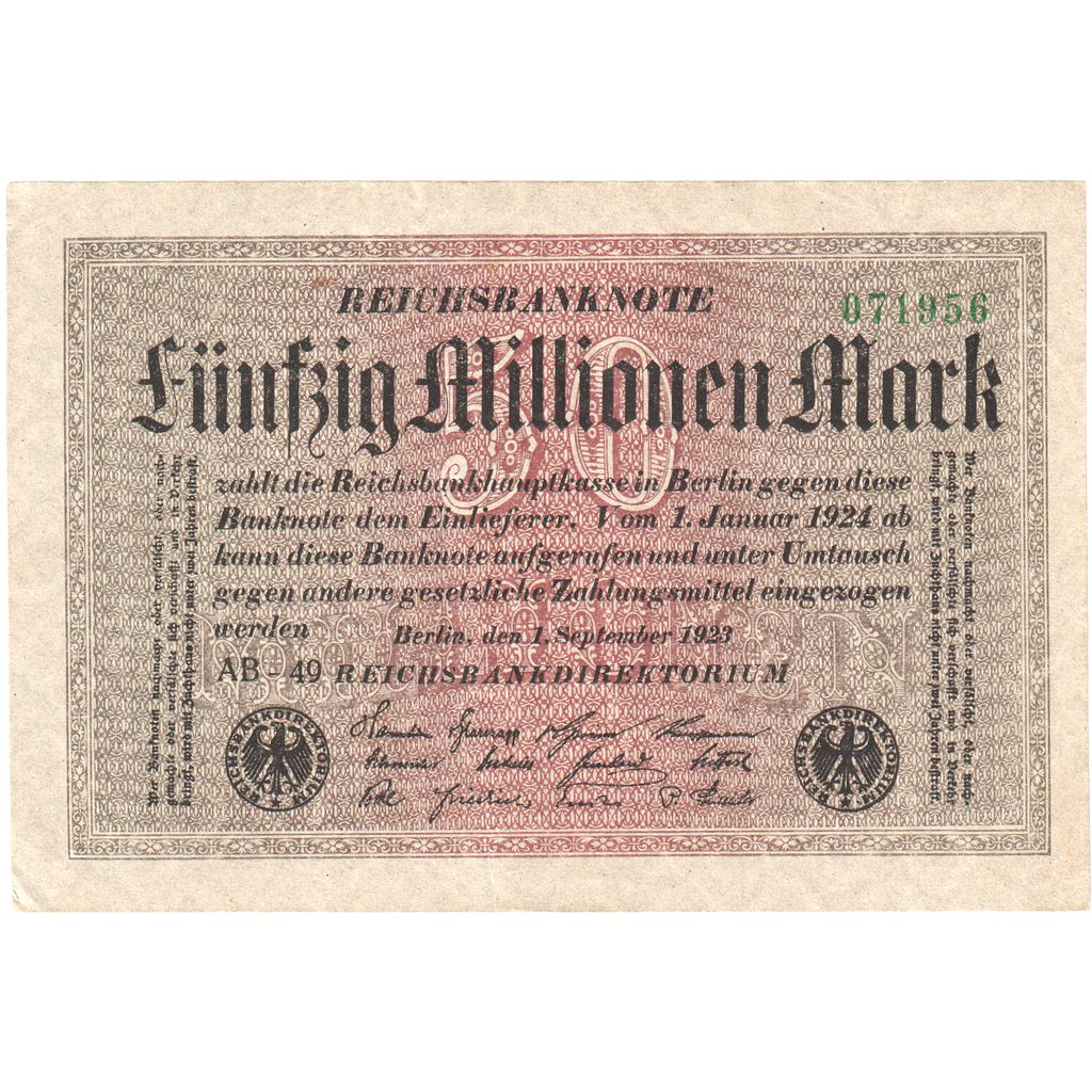Deutschland, 50 Millionen Mark, 1923-09-01, UNZ-
