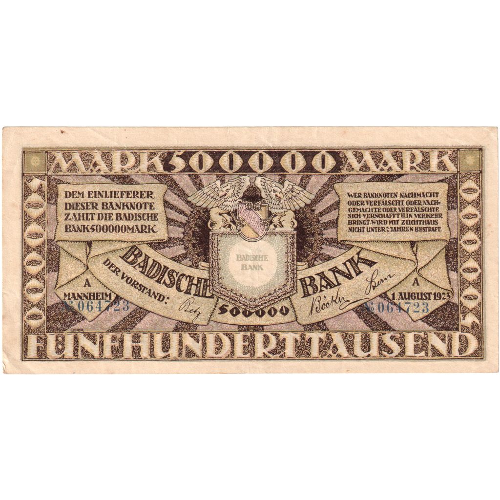 German States, 500,000 Mark, 1923-08-01, AU(55-58)
