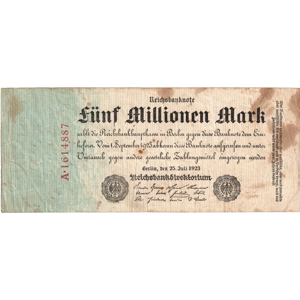 Niemcy, 5 Millionen Mark, 1923-07-25, EF(40-45)
