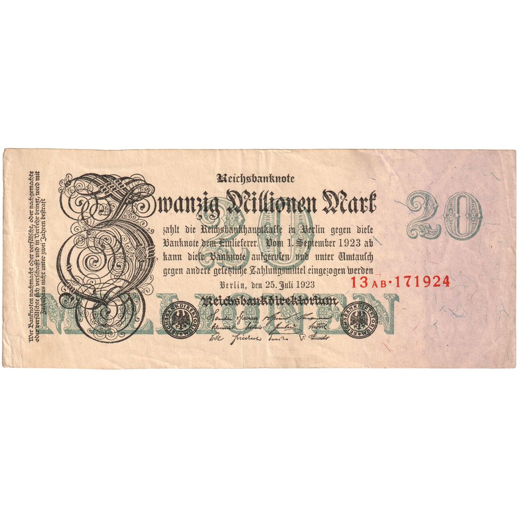 Germany, 20 Millionen Mark, 1923-07-25, EF(40-45)
