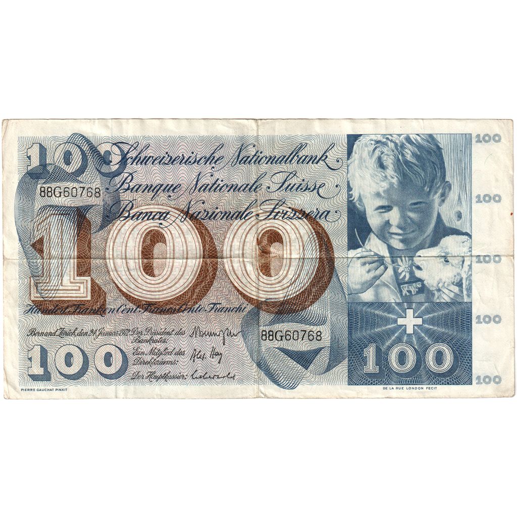 Schweiz, 100 Franken, 1965, KM:49h, 1965-12-23, SS