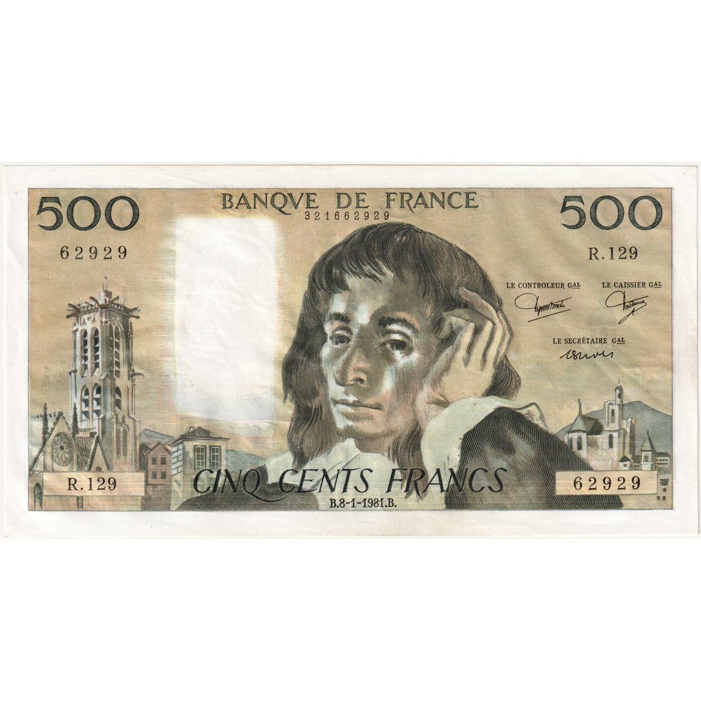 Francia, 500 Francs, Pascal, 1981-01-08, R.12962929, SPL-