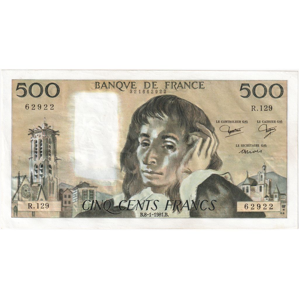 Francia, 500 Francs, Pascal, 1981-01-08, R.12962922, SPL
