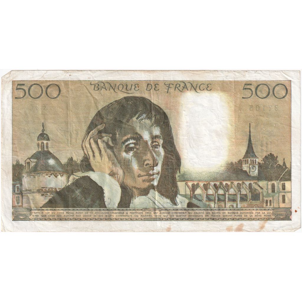 Francia, 500 Francs, Pascal, 1978-10-05, X.9797105, MB+