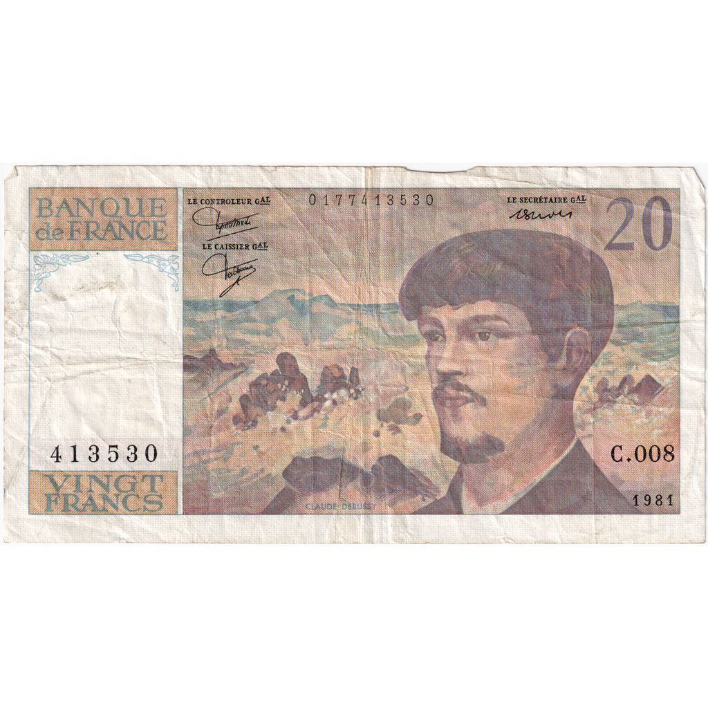 France, 20 Francs, Debussy, Undated (1981), C.008413530, VF(30-35)