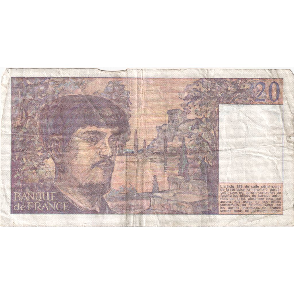 France, 20 Francs, Debussy, Undated (1981), C.008413530, VF(30-35)