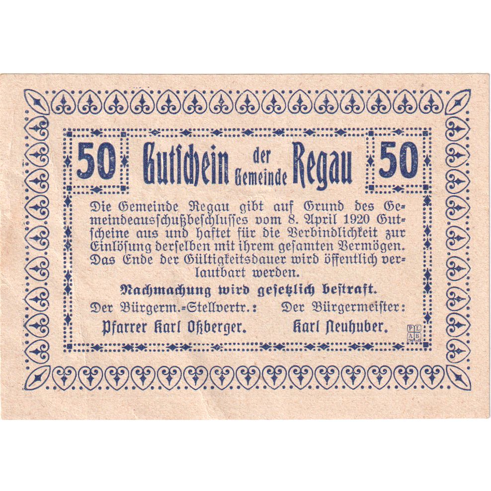 Austria, Regau, 50 Heller, UNC(63)