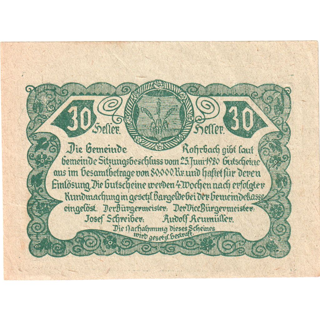 Austria, Rohrbach, 30 Heller, UNC(63)