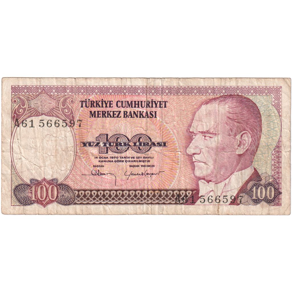 Turquia, 100 Lira, 1970-01-14, VF(30-35)