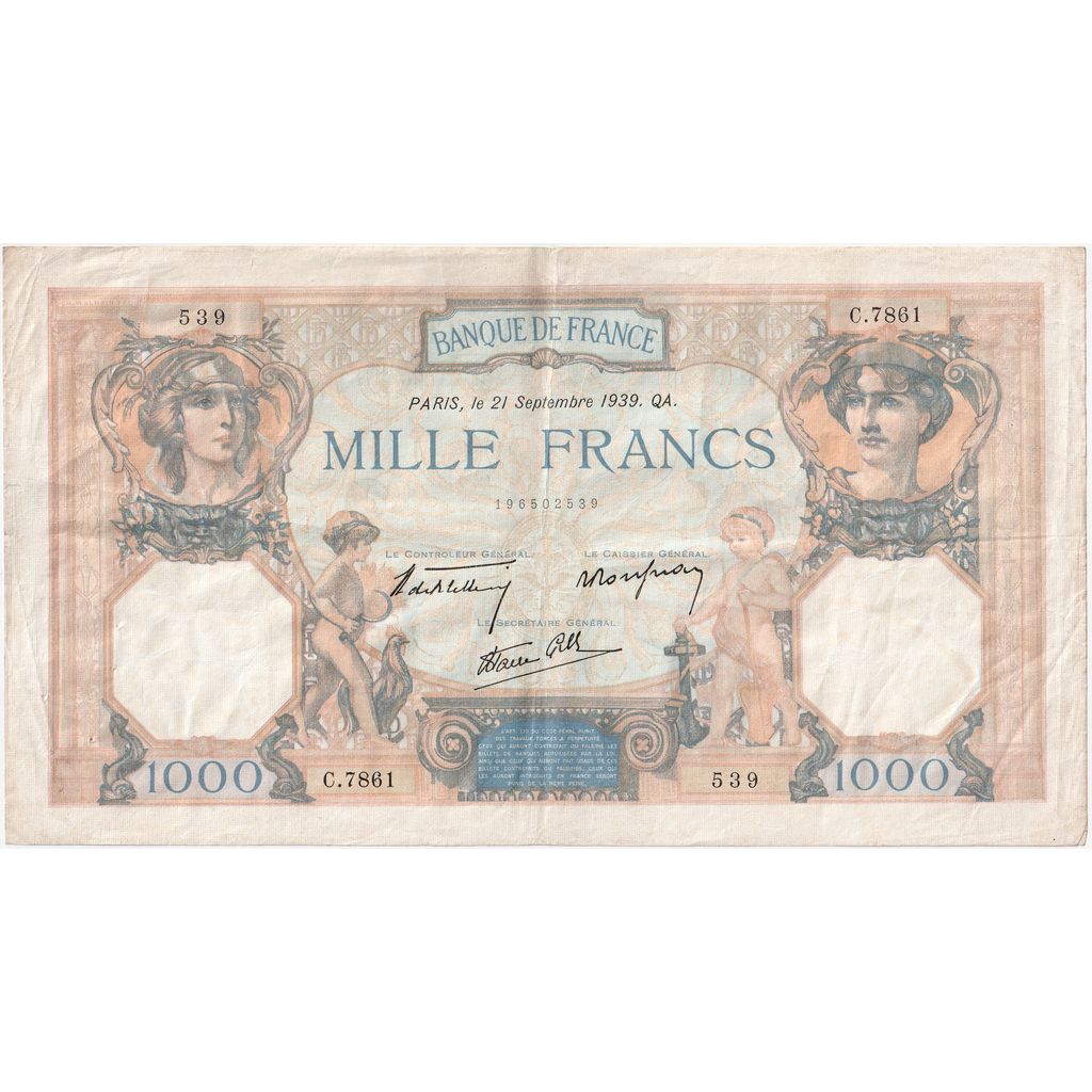 Francia, 1000 Francs, Cérès et Mercure, 1939-09-21, C.7861539, EBC