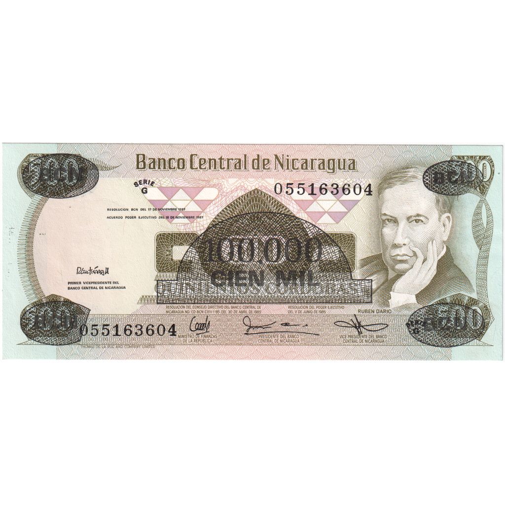 Nicaragua, 100,000 Córdobas on 500 Córdobas, NEUF