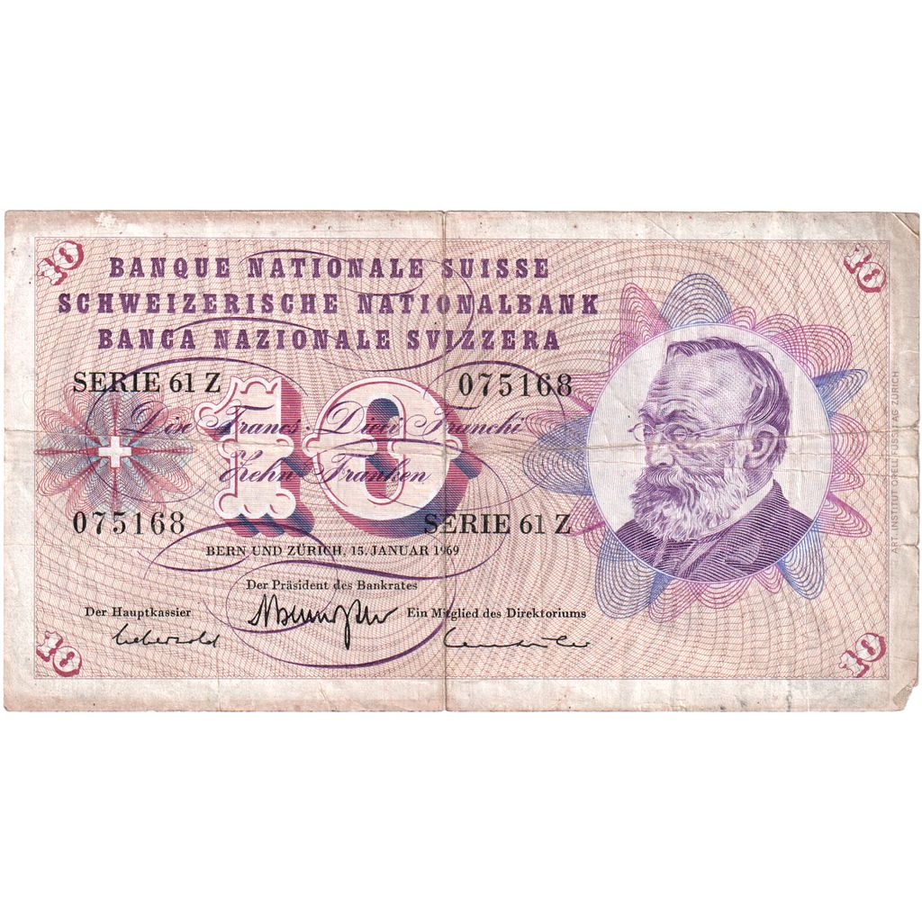 Szwajcaria, 10 Franken, 1969-01-15, VF(20-25)