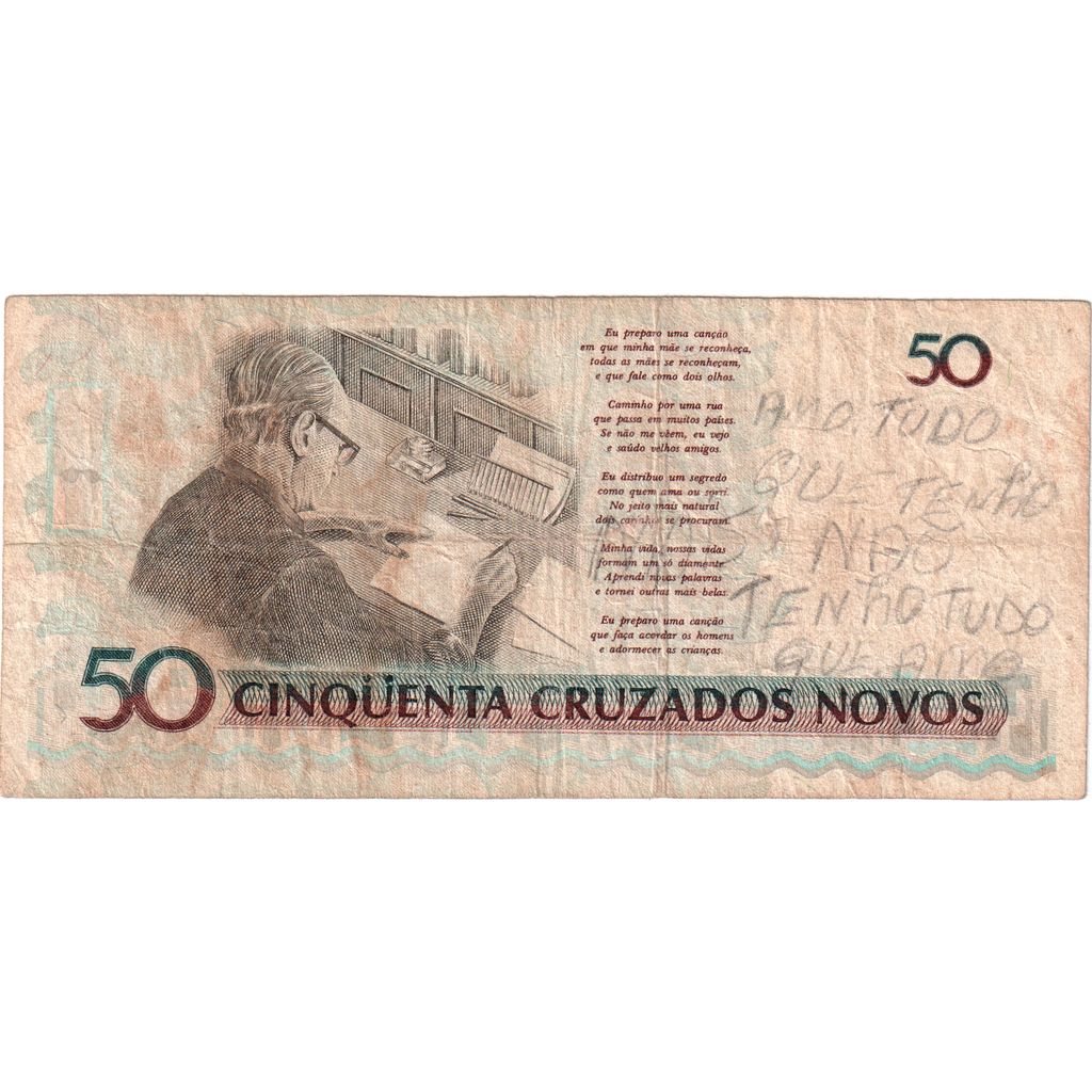 Brasilien, 50 Cruzeiros on 50 Cruzados Novos, S+