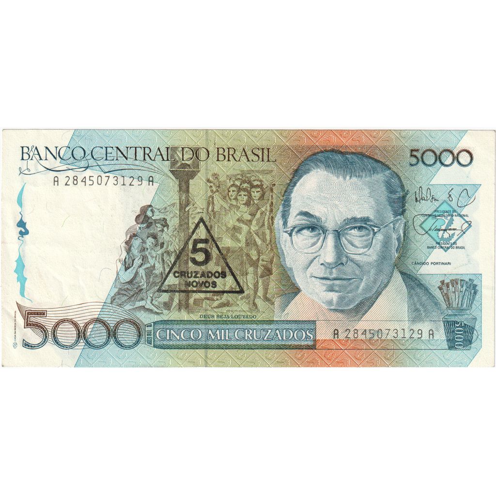 Brazil, 5 Cruzados Novos on 5000 Cruzados, AU(55-58)