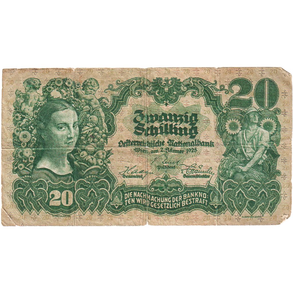 Banknote, Austria, Wien, 20 Shillings, paysage, 1928, 1928-04-02, VF(20-25)