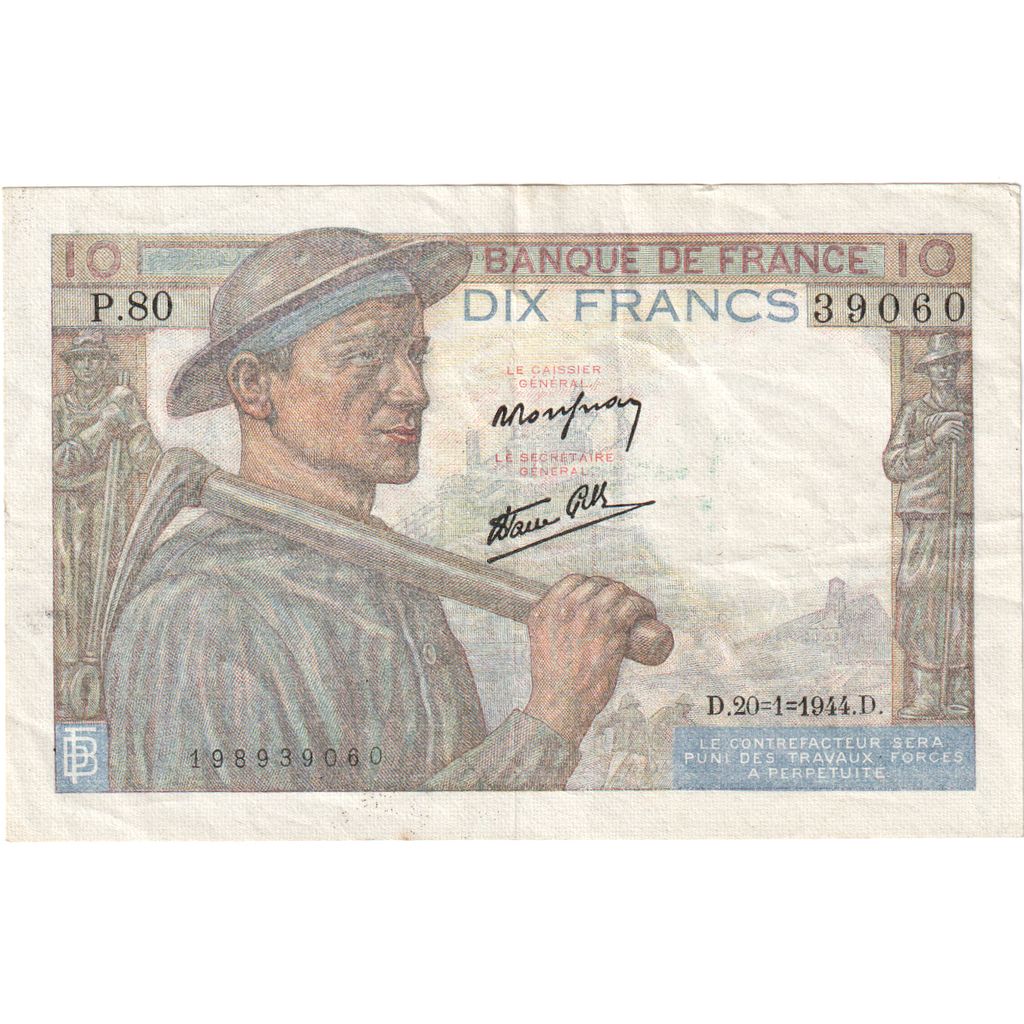 France, 10 Francs, Mineur, 1944-01-20, P.8039060, EF(40-45)