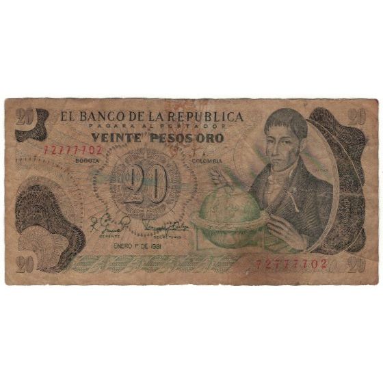 Banknote, Colombia, 20 Pesos Oro, 1981, 1981-01-01, KM:409d, VG(8-10)
