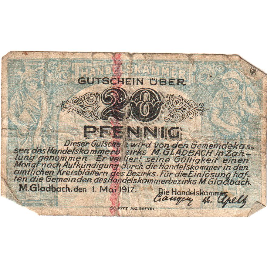 Alemania, München-Gladbach Handelskammer, 20 Pfennig, 1917-05-01, BC