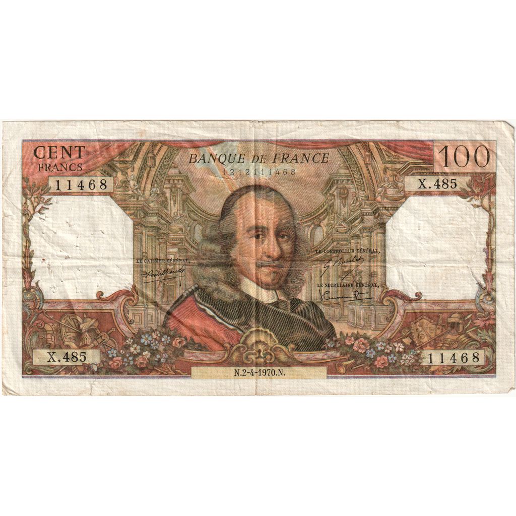 França, 100 Francs, Corneille, 1970-04-02, 1970-04-02, VF(30-35)