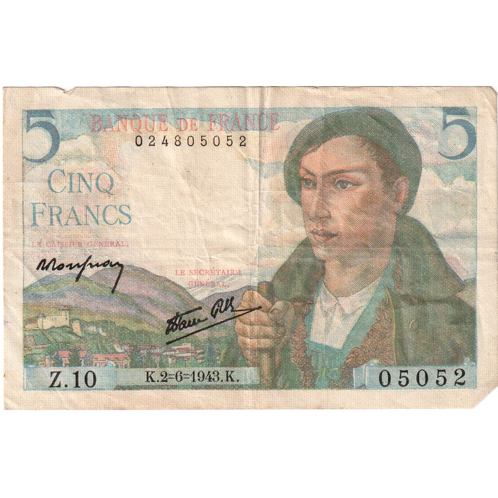 Francja, 5 Francs, Berger, 1943-06-02, Z.10, VF(30-35)